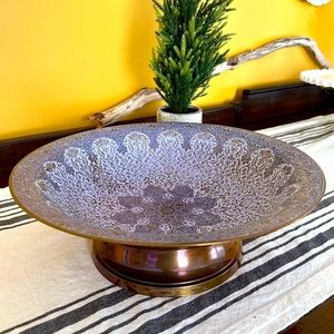 Lavender Purple Floral Mandala Design Pedestal Metal/Brass Bowl
